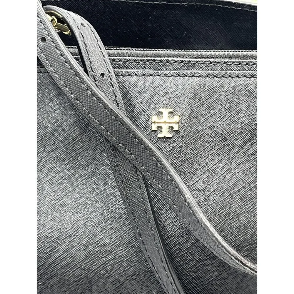 Tory Burch York Buckle Black Saffiano Leather Gold Tone Hardware Bucket Tote Bag